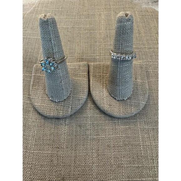 Set of 2 fashion rings blue and clear rhinestones in silver - Picture 3 of 6